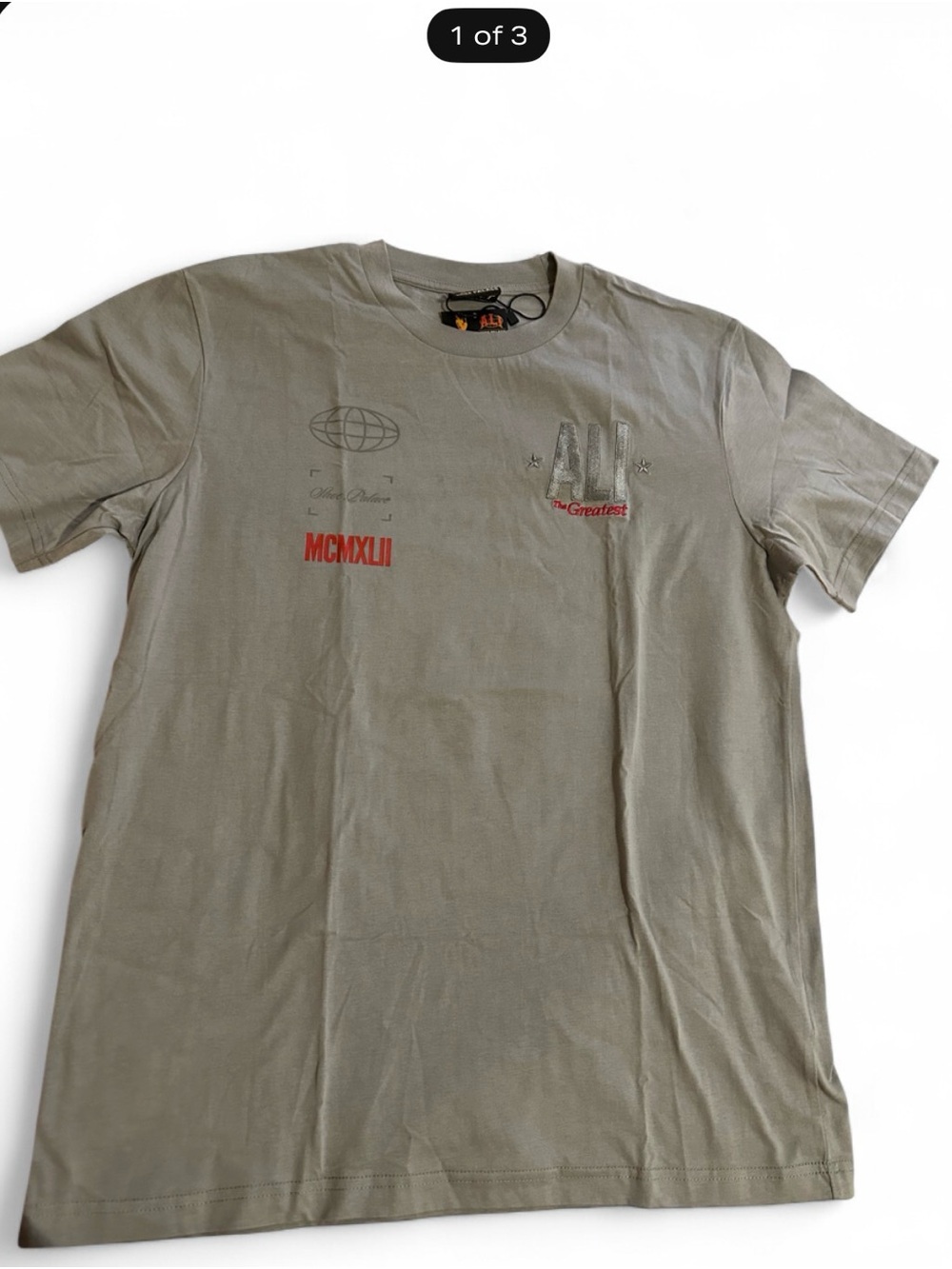 PALACE Olive Short-Sleeve Graphic Crewneck with Red Accent